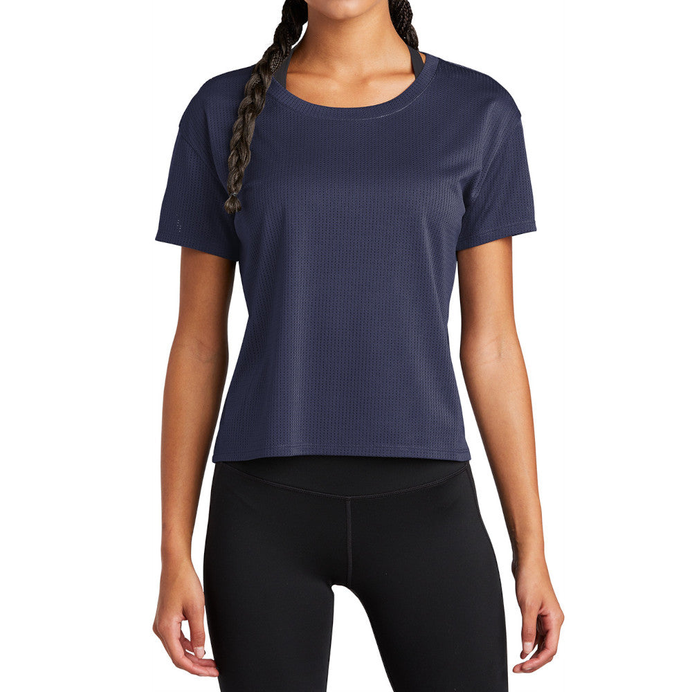 Women's PosiCharge Draft Crop Tee Moisture-Wicking Open-Mesh Cropped Fit-True Navy