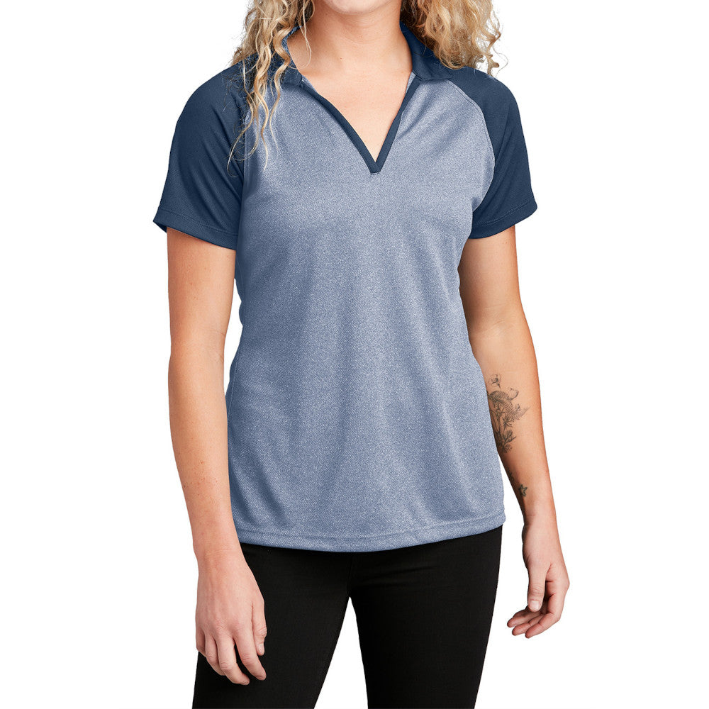 Women's PosiCharge RacerMesh Raglan Heather Block Polo Breathable, Moisture-Wicking, Modern Team Look