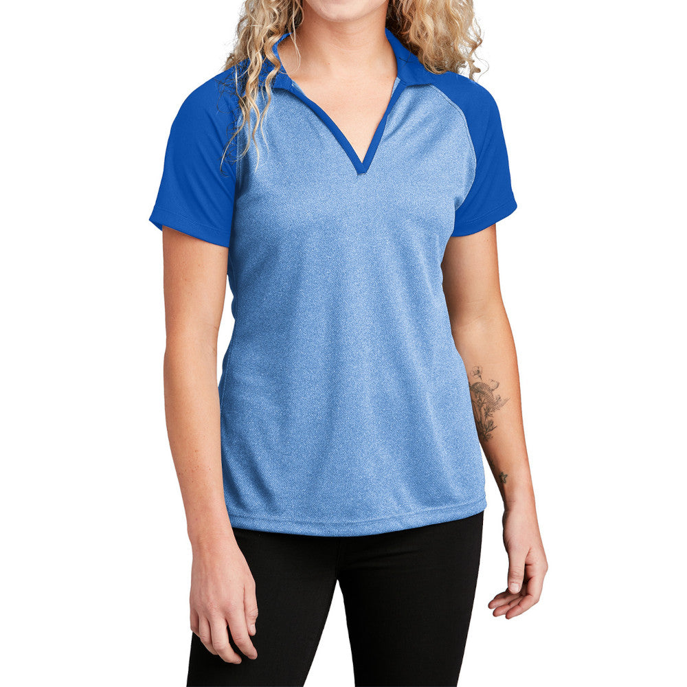 Women's PosiCharge RacerMesh Raglan Heather Block Polo Breathable, Moisture-Wicking, Modern Team Look