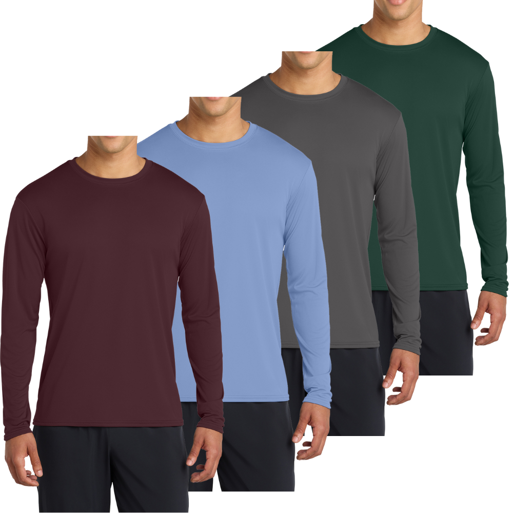 4-Pack Men's Long Sleeve Quick-Dry Performance Shirts – UPF 50 Sun Protection, Moisture-Wicking Athletic Fishing, Workout T-shirts