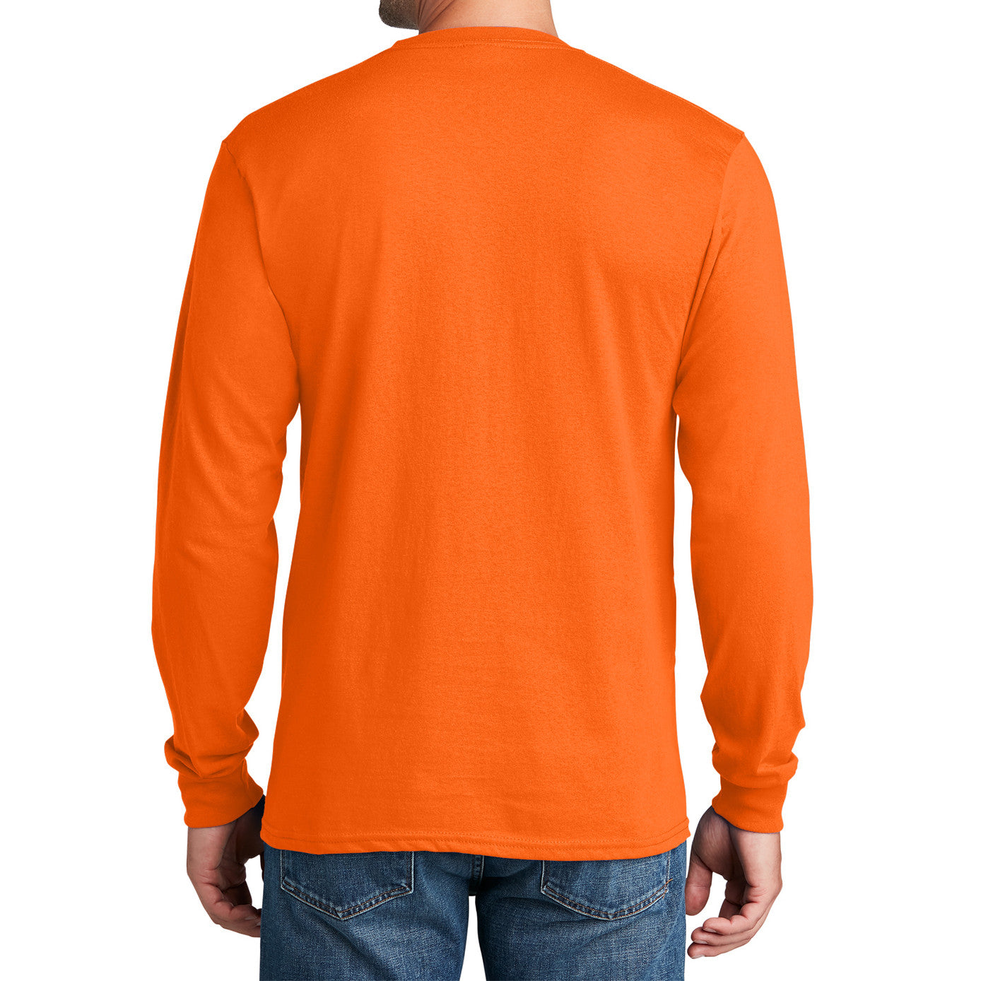 Men's Long Sleeve Core Cotton Tee - S. Orange - Back