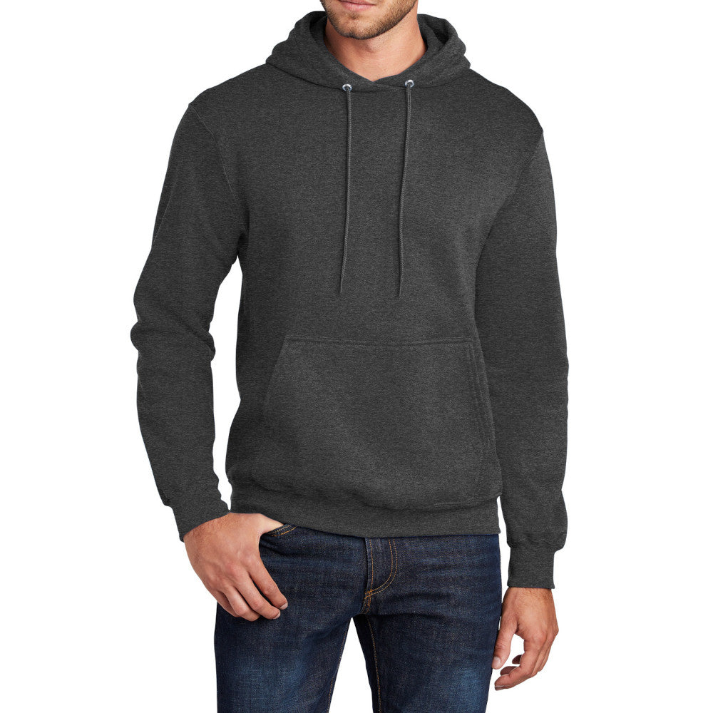 Men's Core Fleece Pullover Hooded Sweatshirt Cozy Cotton Poly Fleece with Air Jet Yarn Softness and Two-Ply Hood-Black Heather