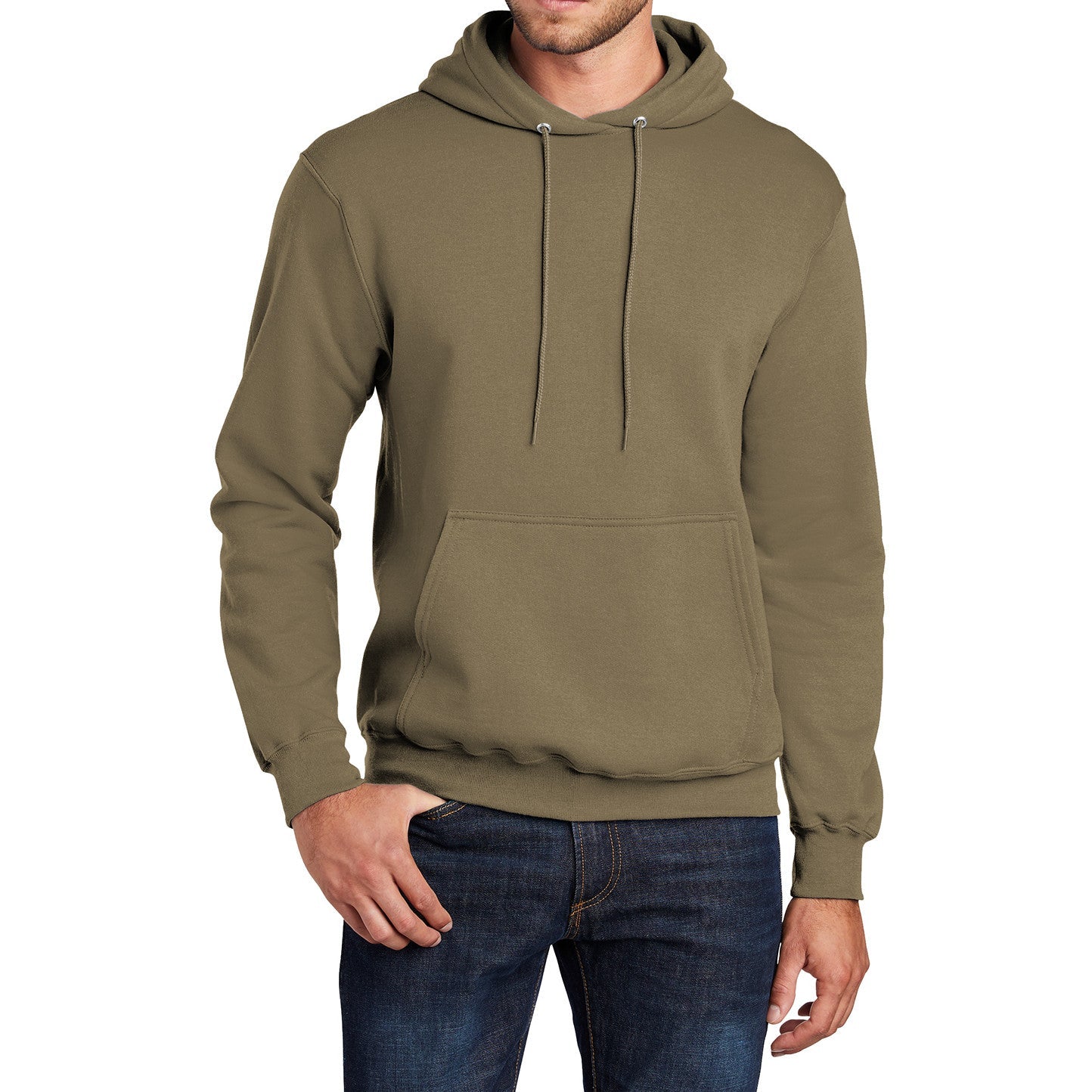 Men's Core Fleece Pullover Hooded Sweatshirt Cozy Cotton Poly Fleece with Air Jet Yarn Softness and Two-Ply Hood-Coyote Brown