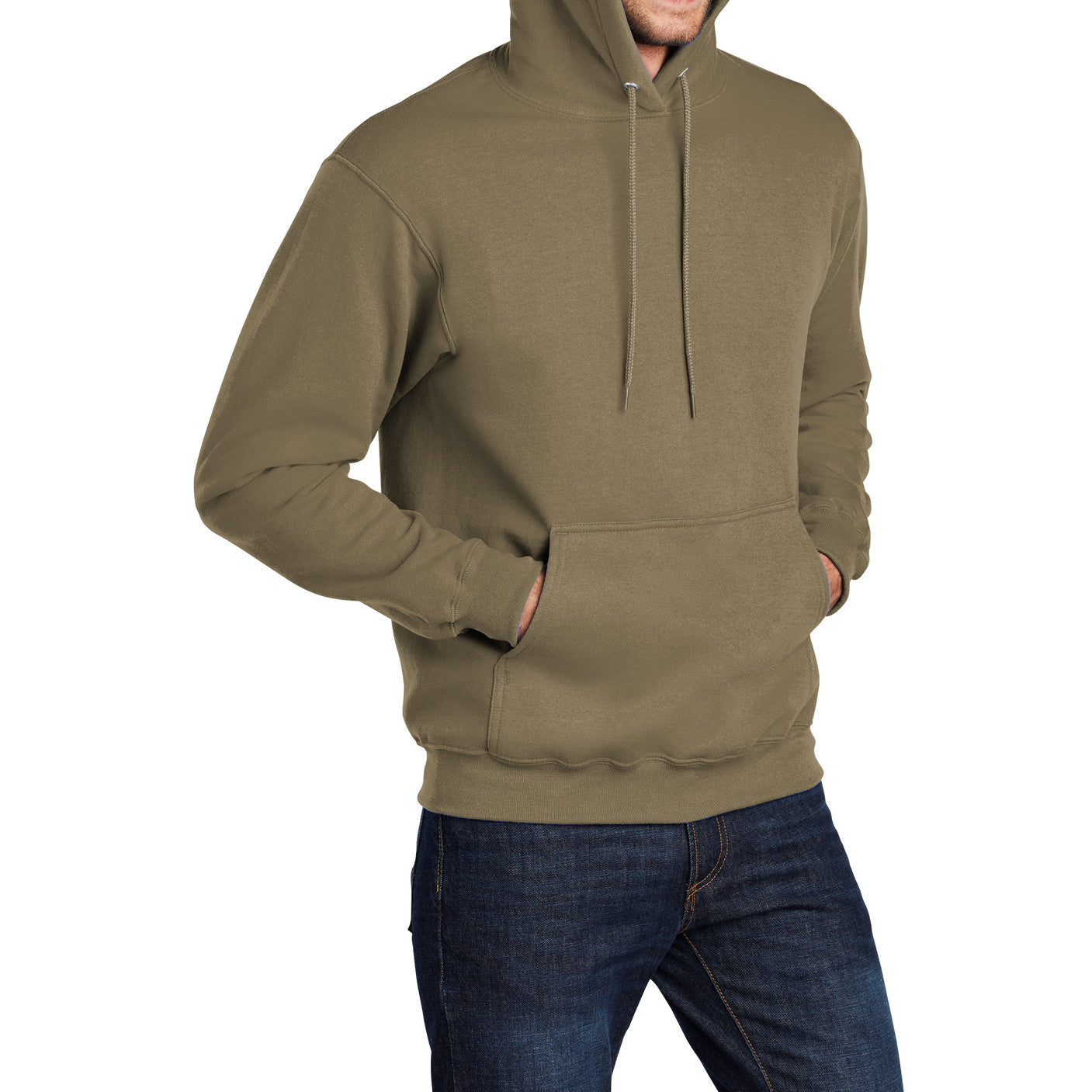 Men's Core Fleece Pullover Hooded Sweatshirt Cozy Cotton Poly Fleece with Air Jet Yarn Softness and Two-Ply Hood-Coyote Brown