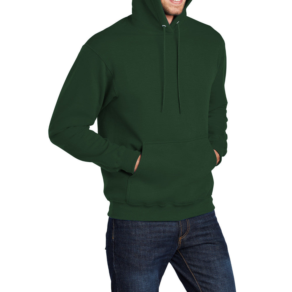 Men's Core Fleece Pullover Hooded Sweatshirt Cozy Cotton Poly Fleece with Air Jet Yarn Softness and Two-Ply Hood-Dark Green