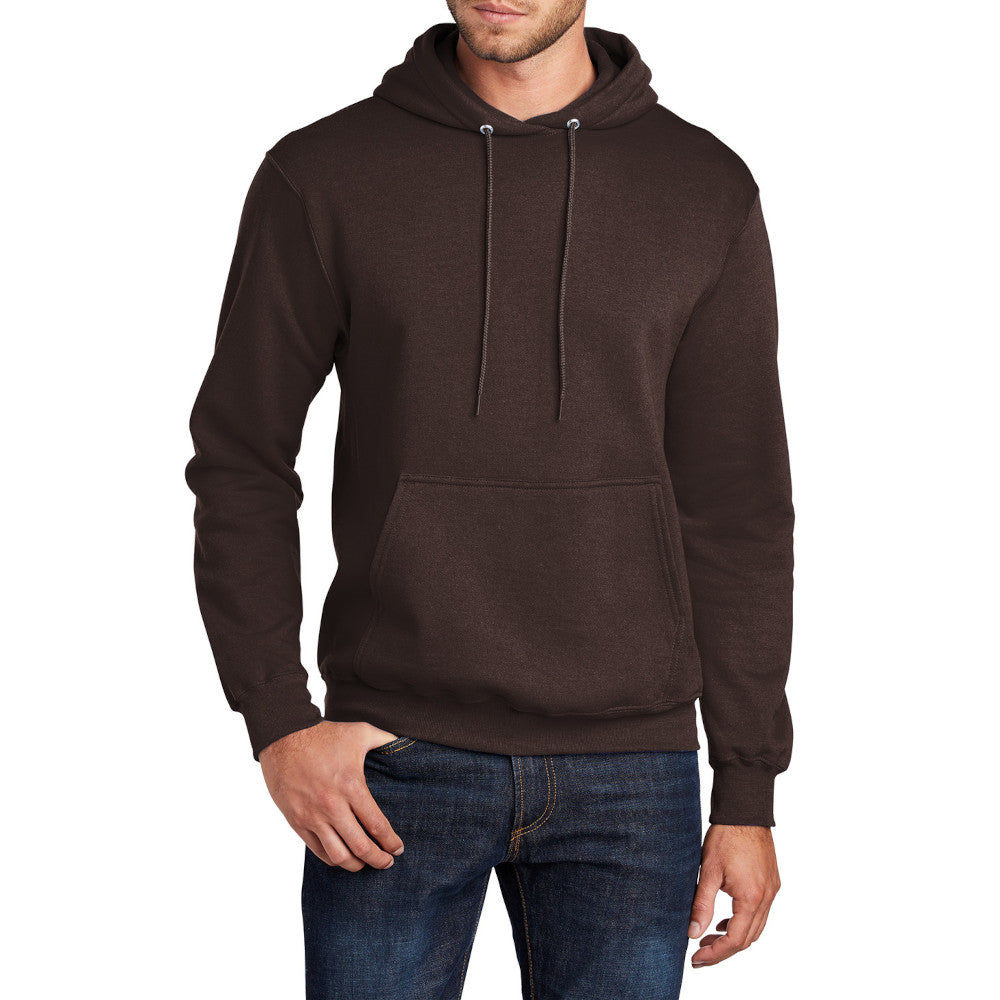 Men's Core Fleece Pullover Hooded Sweatshirt Cozy Cotton Poly Fleece with Air Jet Yarn Softness and Two-Ply Hood-Dark Chocolate Brown