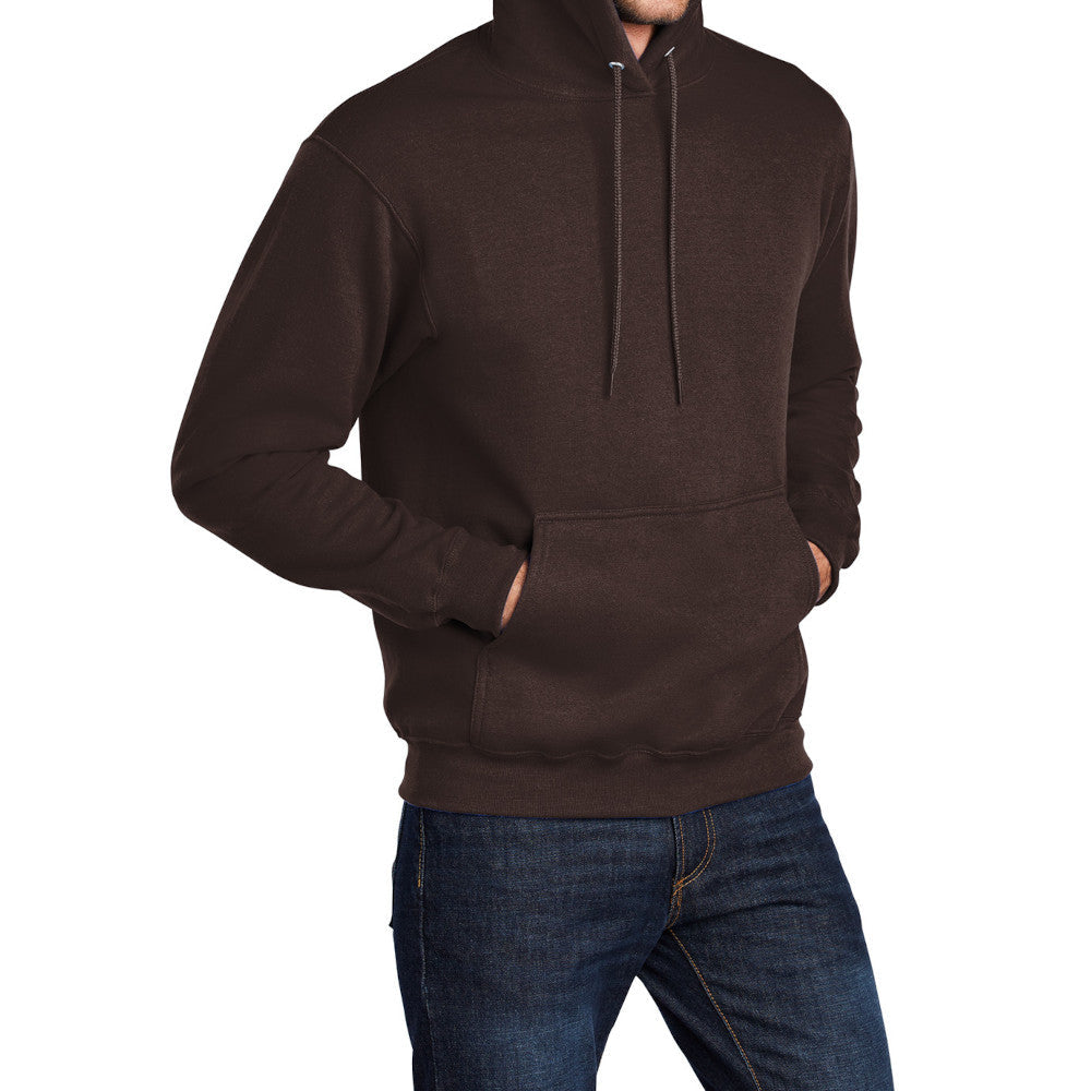 Men's Core Fleece Pullover Hooded Sweatshirt Cozy Cotton Poly Fleece with Air Jet Yarn Softness and Two-Ply Hood-Dark Chocolate Brown