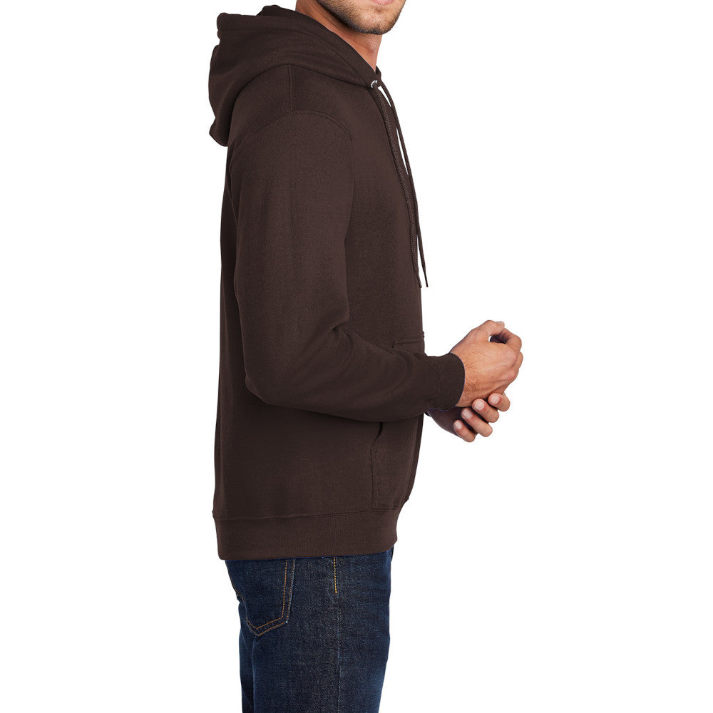 Men's Core Fleece Pullover Hooded Sweatshirt Cozy Cotton Poly Fleece with Air Jet Yarn Softness and Two-Ply Hood-Dark Chocolate Brown