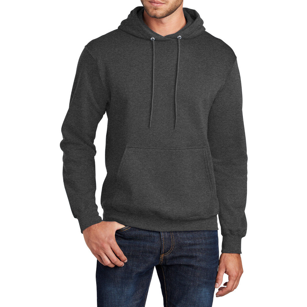 Men's Core Fleece Pullover Hooded Sweatshirt Cozy Cotton Poly Fleece with Air Jet Yarn Softness and Two-Ply Hood-Dark Heather Grey