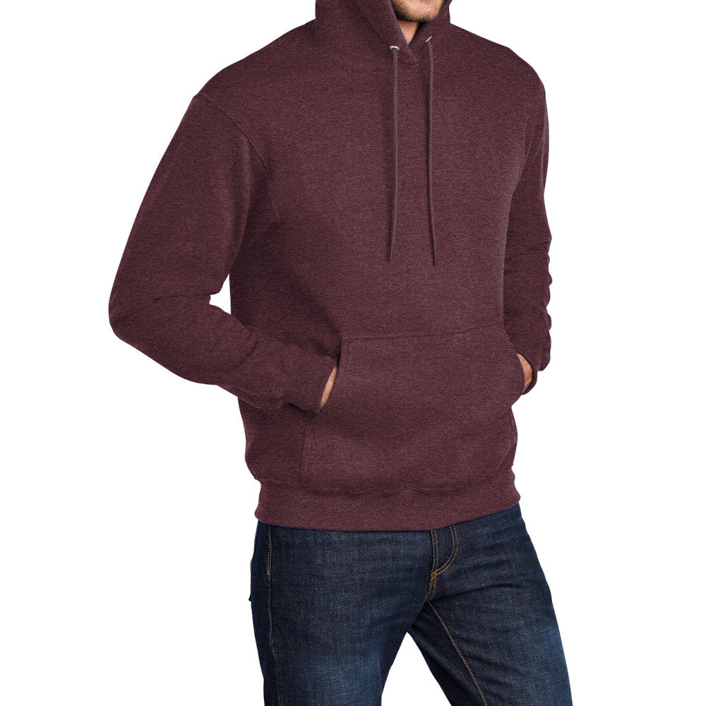 Men's Core Fleece Pullover Hooded Sweatshirt Cozy Cotton Poly Fleece with Air Jet Yarn Softness and Two-Ply Hood-Heather Athletic Maroon