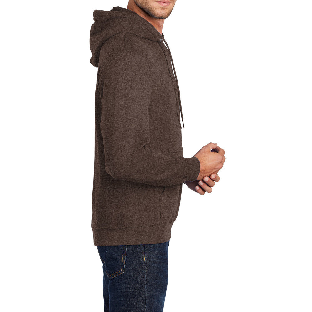 Men's Core Fleece Pullover Hooded Sweatshirt Cozy Cotton Poly Fleece with Air Jet Yarn Softness and Two-Ply Hood-Heather Dark Chocolate Brown