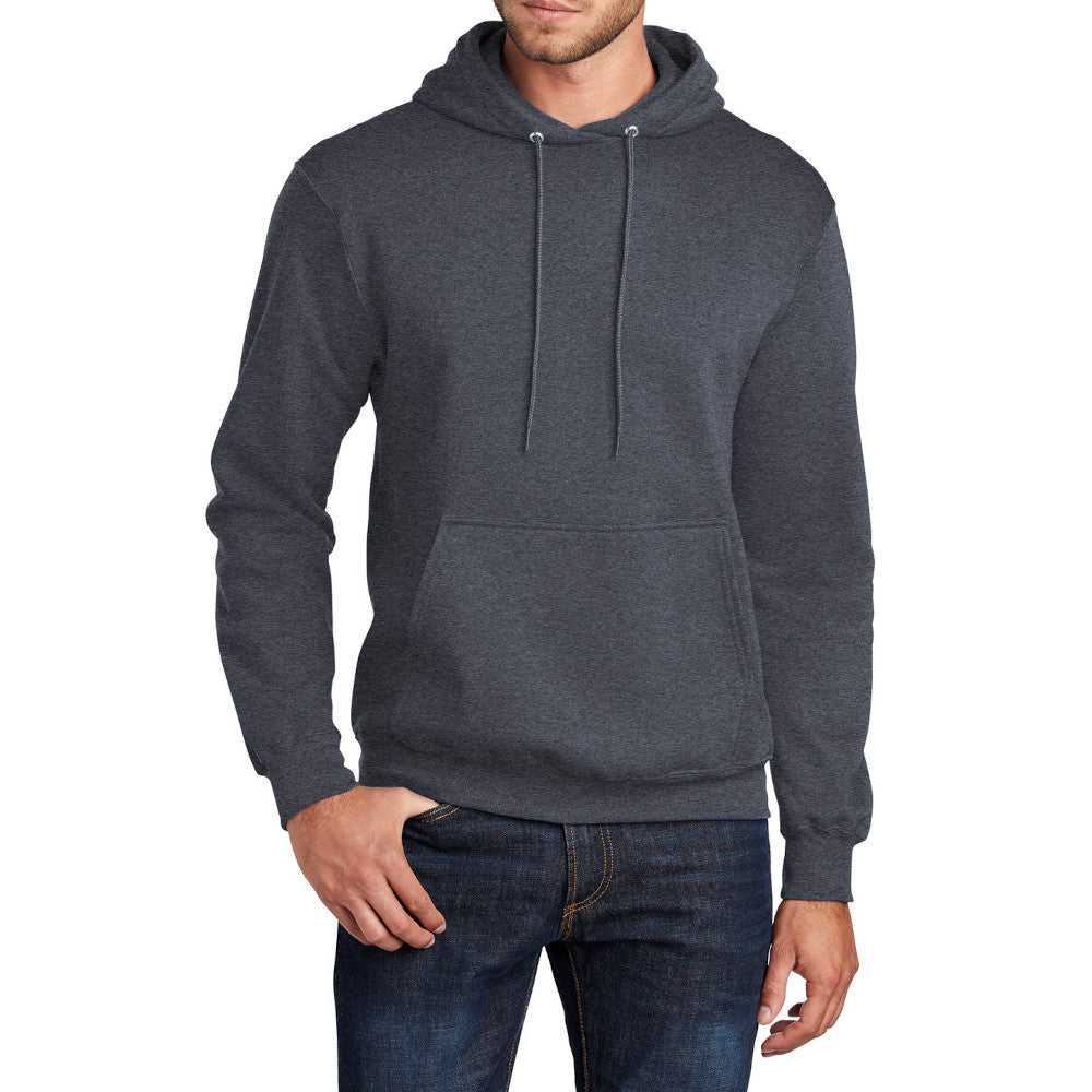 Men's Core Fleece Pullover Hooded Sweatshirt Cozy Cotton Poly Fleece with Air Jet Yarn Softness and Two-Ply Hood-Heather Navy