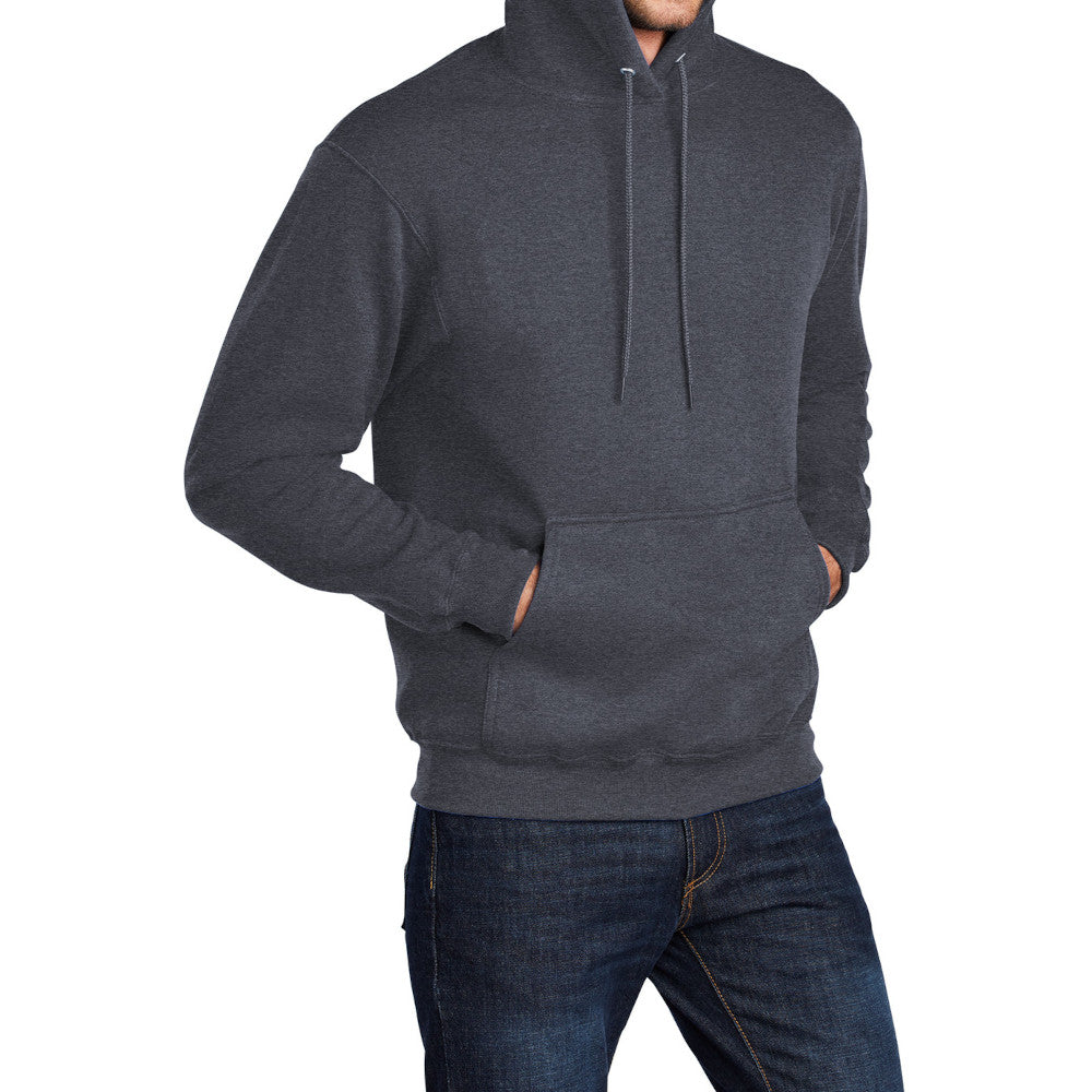 Men's Core Fleece Pullover Hooded Sweatshirt Cozy Cotton Poly Fleece with Air Jet Yarn Softness and Two-Ply Hood-Heather Navy