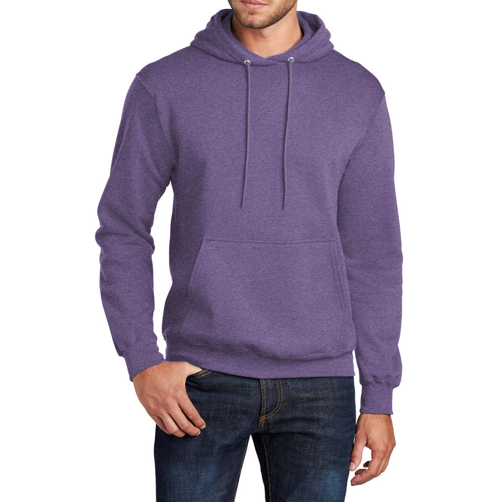 Men's Core Fleece Pullover Hooded Sweatshirt Cozy Cotton Poly Fleece with Air Jet Yarn Softness and Two-Ply Hood-Heather Purple
