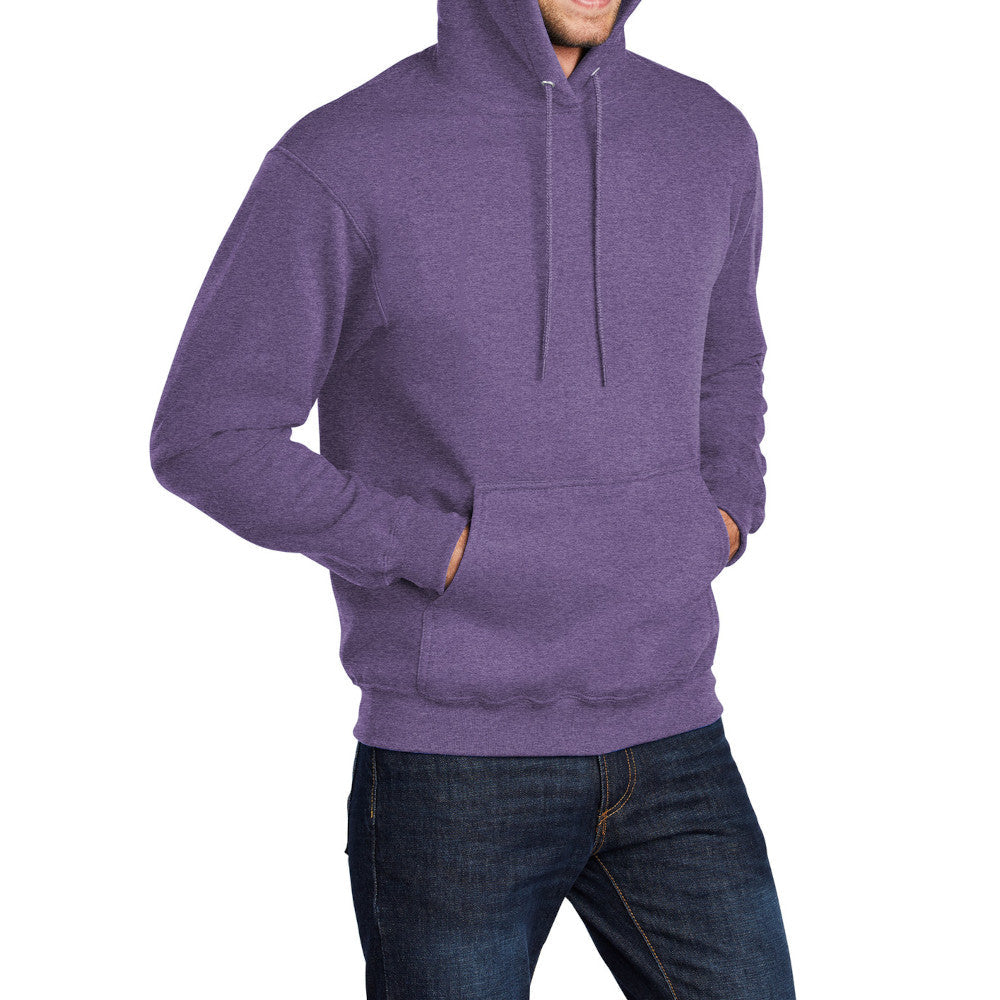 Men's Core Fleece Pullover Hooded Sweatshirt Cozy Cotton Poly Fleece with Air Jet Yarn Softness and Two-Ply Hood-Heather Purple