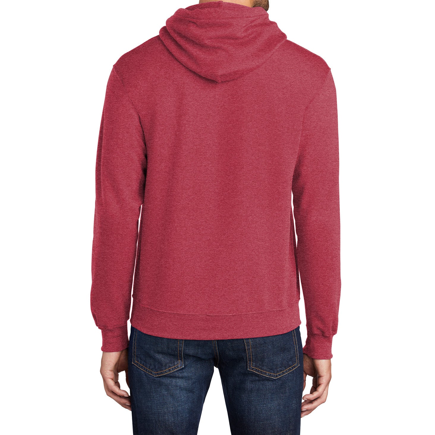 Men's Core Fleece Pullover Hooded Sweatshirt Cozy Cotton Poly Fleece with Air Jet Yarn Softness and Two-Ply Hood-Heather Red