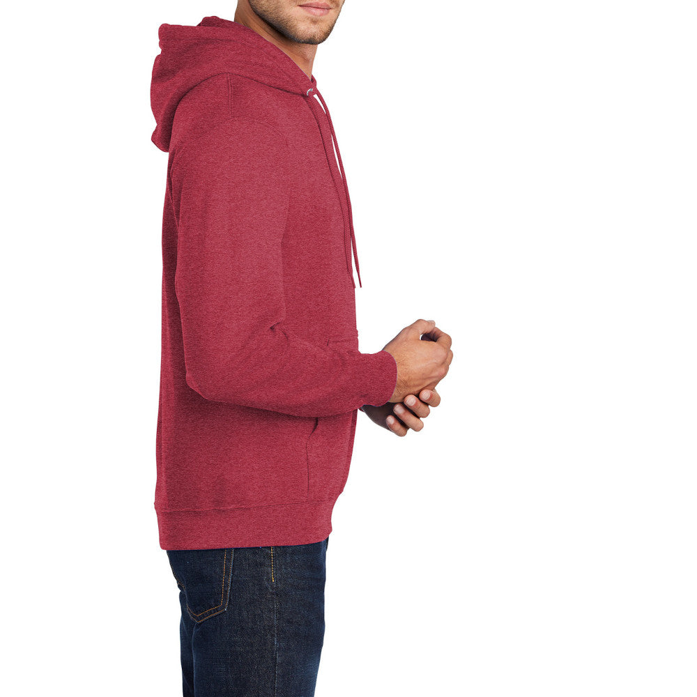 Men's Core Fleece Pullover Hooded Sweatshirt Cozy Cotton Poly Fleece with Air Jet Yarn Softness and Two-Ply Hood-Heather Red