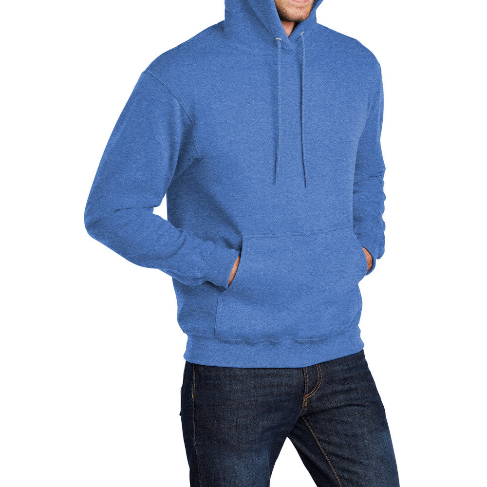 Men's Core Fleece Pullover Hooded Sweatshirt Cozy Cotton Poly Fleece with Air Jet Yarn Softness and Two-Ply Hood-Heather Royal
