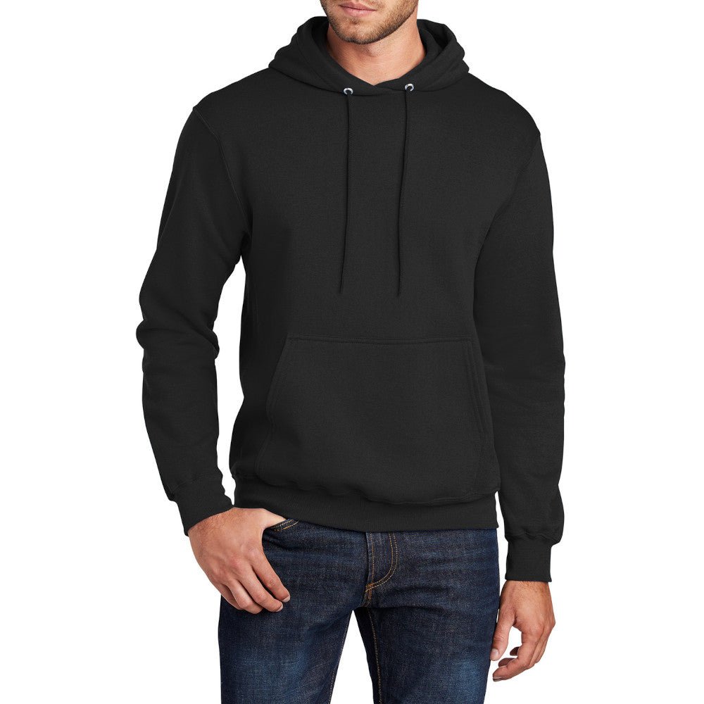 Men's Core Fleece Pullover Hooded Sweatshirt Cozy Cotton Poly Fleece with Air Jet Yarn Softness and Two-Ply Hood-Jet Black