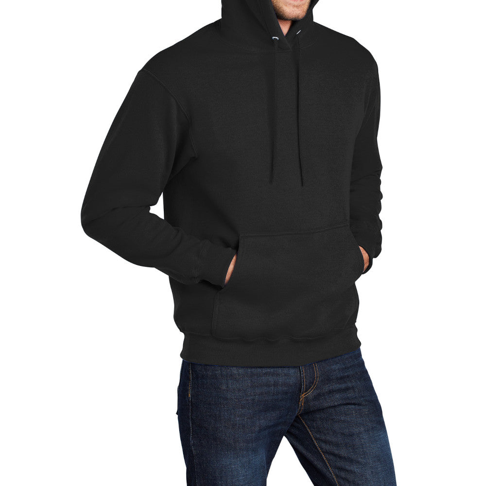 Men's Core Fleece Pullover Hooded Sweatshirt Cozy Cotton Poly Fleece with Air Jet Yarn Softness and Two-Ply Hood-Jet Black