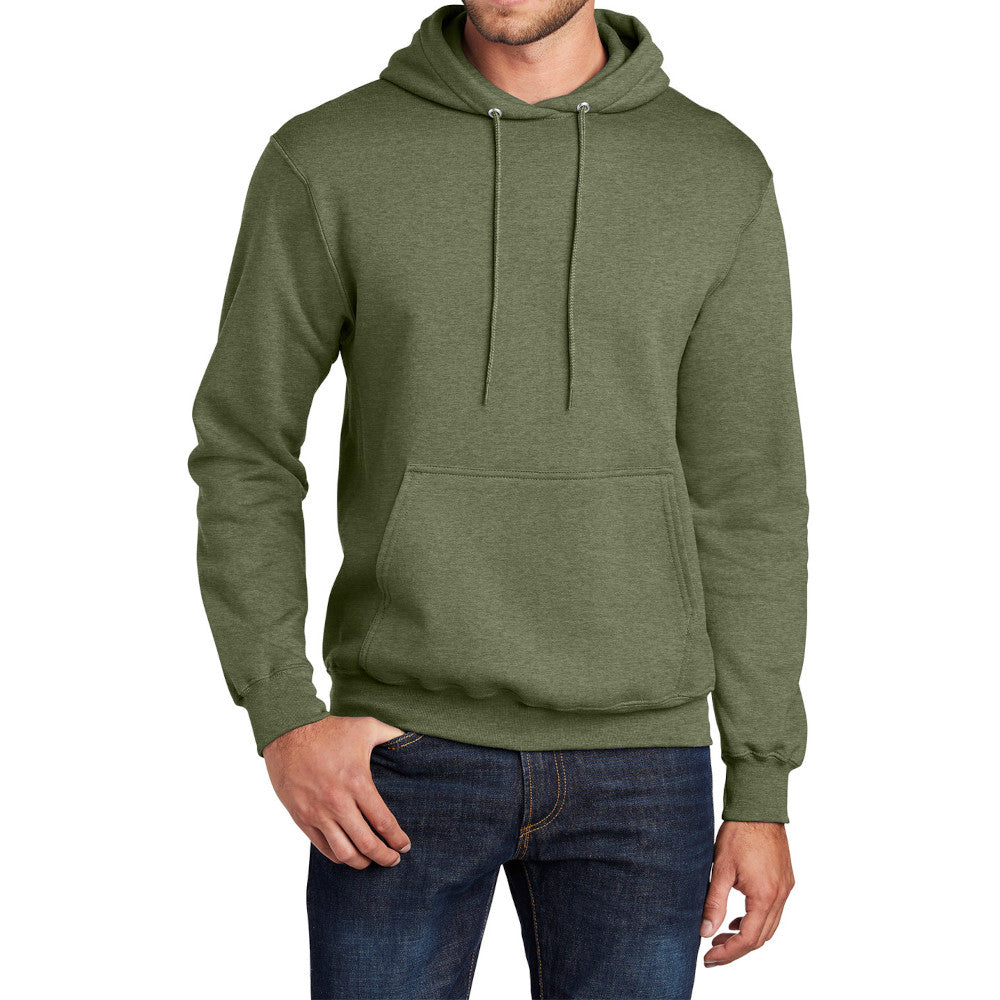 Men's Core Fleece Pullover Hooded Sweatshirt Cozy Cotton Poly Fleece with Air Jet Yarn Softness and Two-Ply Hood-Olive Drab Green Heather