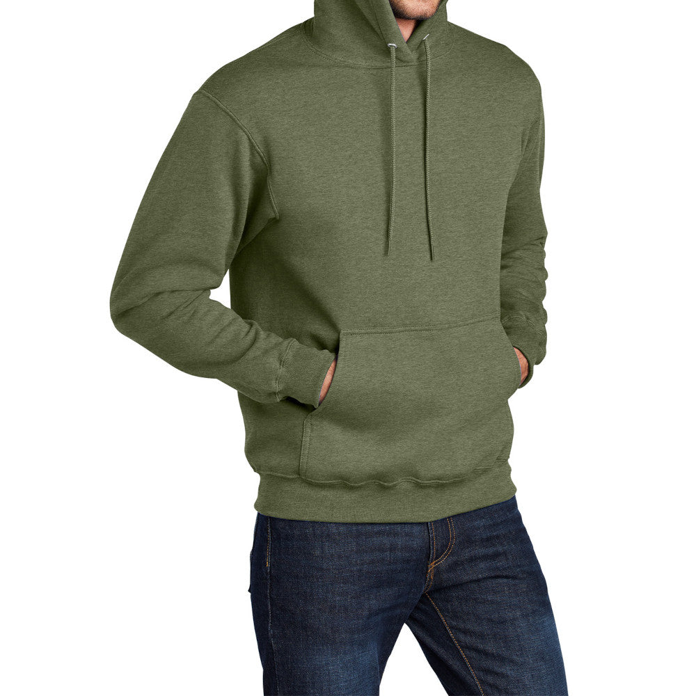 Men's Core Fleece Pullover Hooded Sweatshirt Cozy Cotton Poly Fleece with Air Jet Yarn Softness and Two-Ply Hood-Olive Drab Green Heather