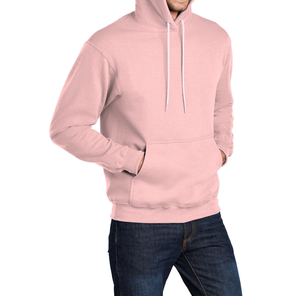 Men's Core Fleece Pullover Hooded Sweatshirt Cozy Cotton Poly Fleece with Air Jet Yarn Softness and Two-Ply Hood-Pale Blush