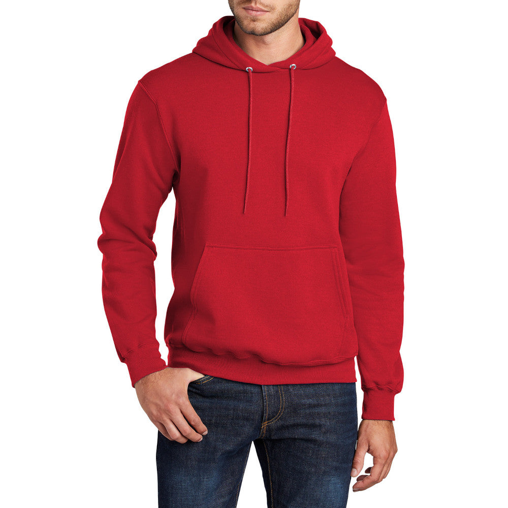 Men's Core Fleece Pullover Hooded Sweatshirt Cozy Cotton Poly Fleece with Air Jet Yarn Softness and Two-Ply Hood-Red