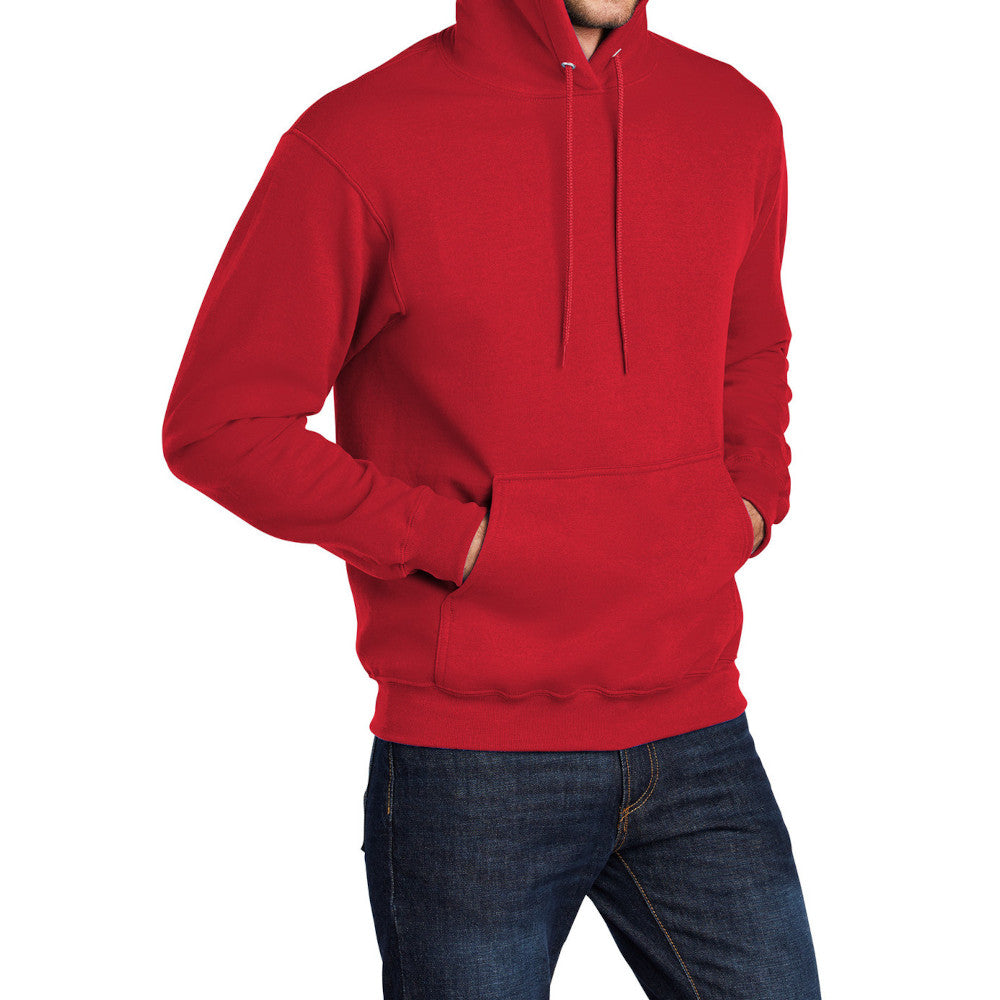 Men's Core Fleece Pullover Hooded Sweatshirt Cozy Cotton Poly Fleece with Air Jet Yarn Softness and Two-Ply Hood-Red