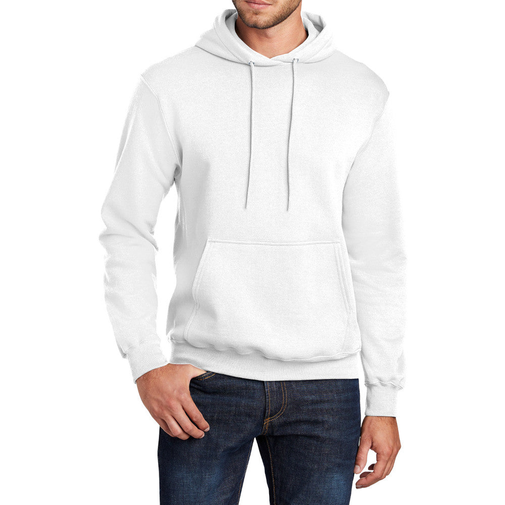 Men's Core Fleece Pullover Hooded Sweatshirt Cozy Cotton Poly Fleece with Air Jet Yarn Softness and Two-Ply Hood-White