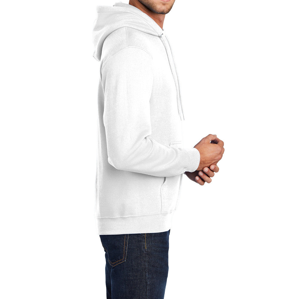 Men's Core Fleece Pullover Hooded Sweatshirt Cozy Cotton Poly Fleece with Air Jet Yarn Softness and Two-Ply Hood-White