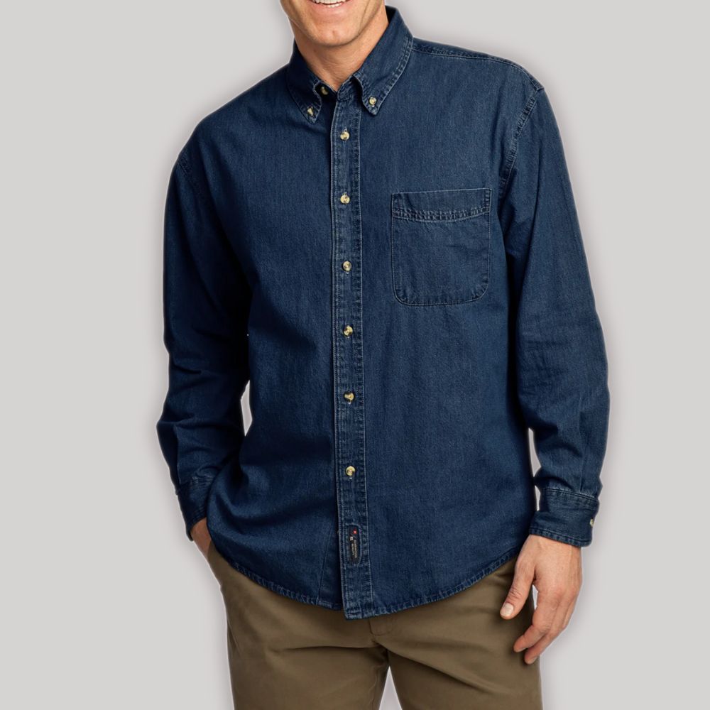 Men's Soft Cotton Long Sleeve Value Denim Shirt with Pocket