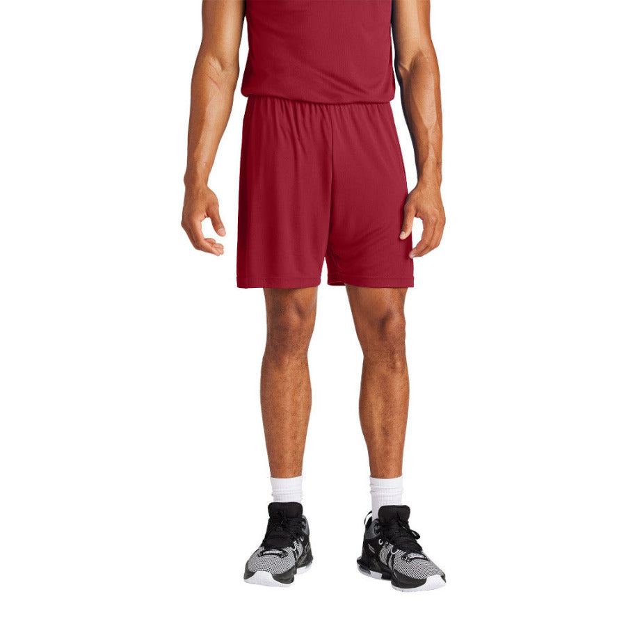 Men's PosiCharge Competitor 7inch Moisture-Wicking Athletic Shorts Polyester Elastic Waistband with Drawcord-Deep Red