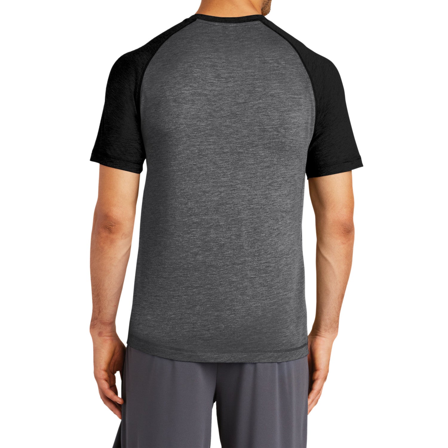 Men's PosiCharge Tri-Blend Short Sleeve Wicking Raglan Tee - Black Triad Solid/ Dark Grey Heather