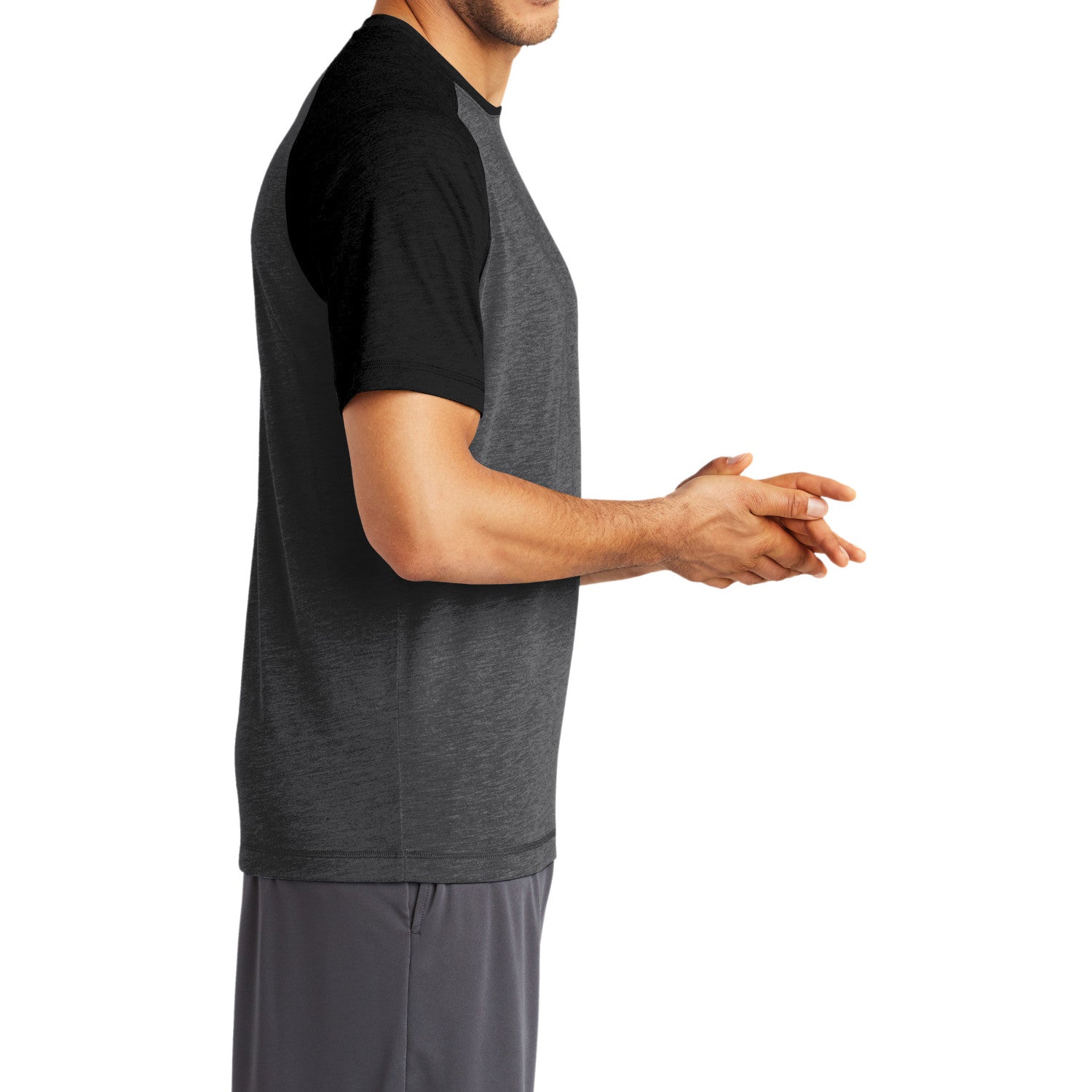 Men's PosiCharge Tri-Blend Short Sleeve Wicking Raglan Tee - Black Triad Solid/ Dark Grey Heather
