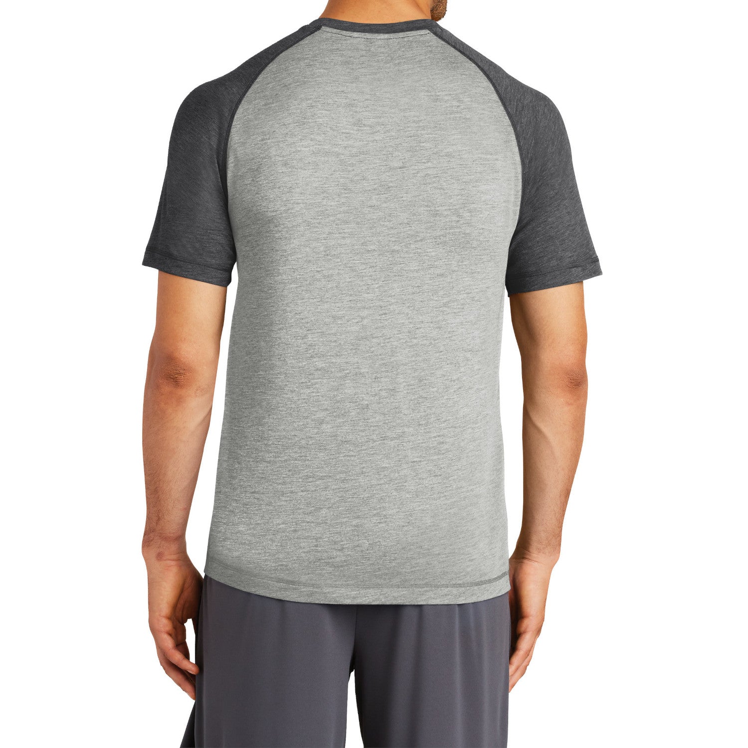Men's PosiCharge Tri-Blend Short Sleeve Wicking Raglan Tee - Dark Grey Heather/ Light Grey Heather