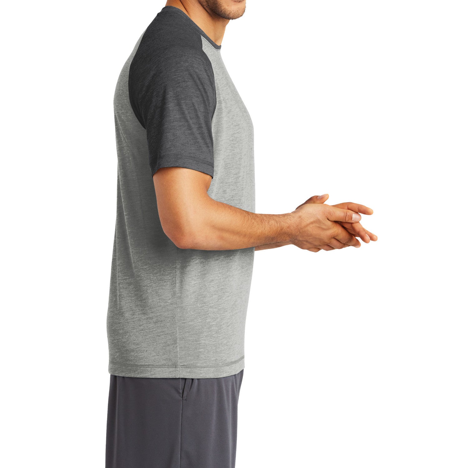 Men's PosiCharge Tri-Blend Short Sleeve Wicking Raglan Tee - Dark Grey Heather/ Light Grey Heather