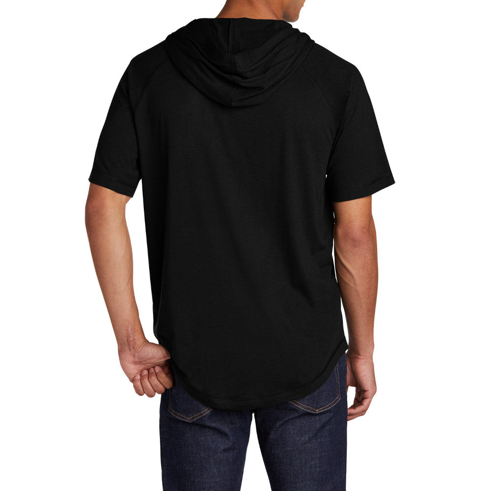 Mens Moisture-Wicking, Soft, & Color-Locking Performance PosiCharge Tri-Blend Wicking Short Sleeve Hoodie - Black Triad Solid