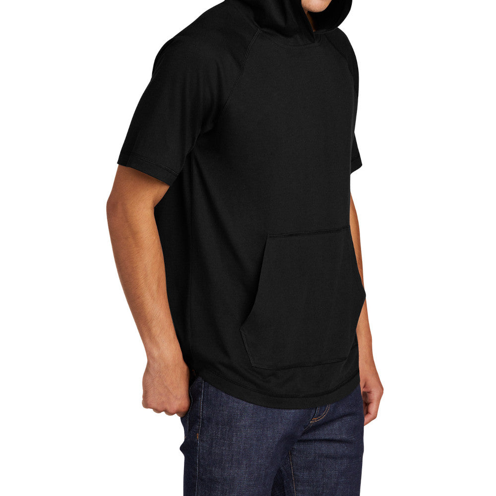 Mens Moisture-Wicking, Soft, & Color-Locking Performance PosiCharge Tri-Blend Wicking Short Sleeve Hoodie - Black Triad Solid