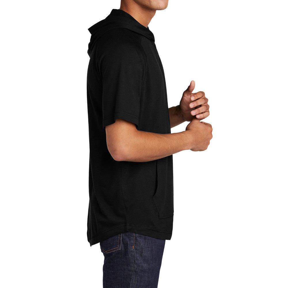 Mens Moisture-Wicking, Soft, & Color-Locking Performance PosiCharge Tri-Blend Wicking Short Sleeve Hoodie - Black Triad Solid