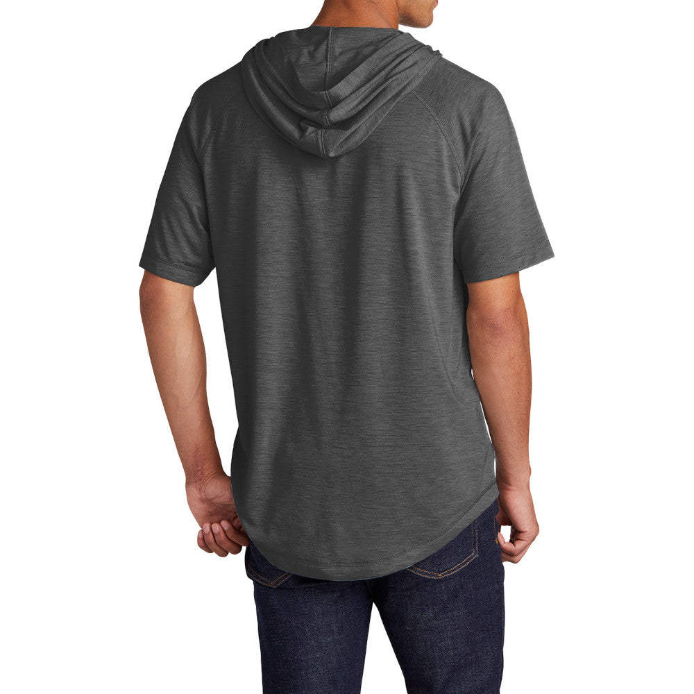 Mens Moisture-Wicking, Soft, & Color-Locking Performance PosiCharge Tri-Blend Wicking Short Sleeve Hoodie - Dark Grey Heather