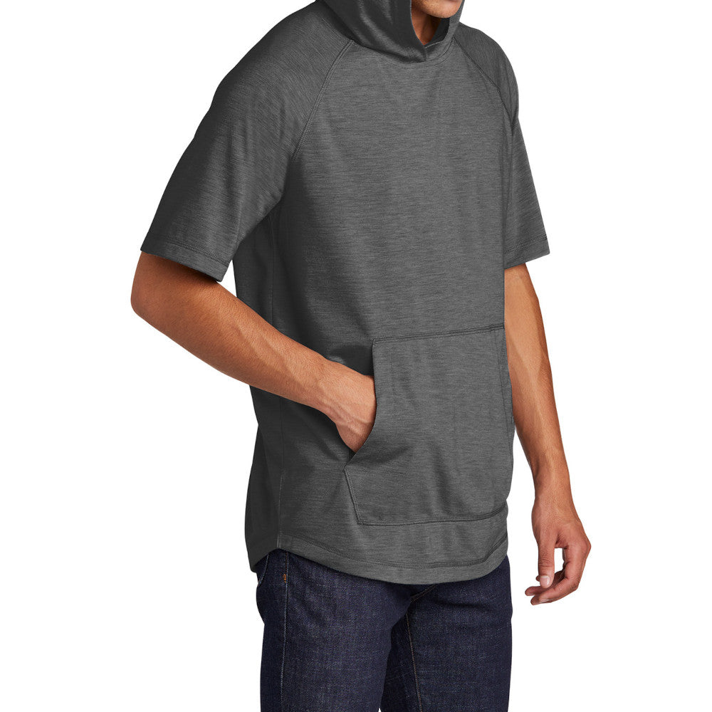 Mens Moisture-Wicking, Soft, & Color-Locking Performance PosiCharge Tri-Blend Wicking Short Sleeve Hoodie - Dark Grey Heather