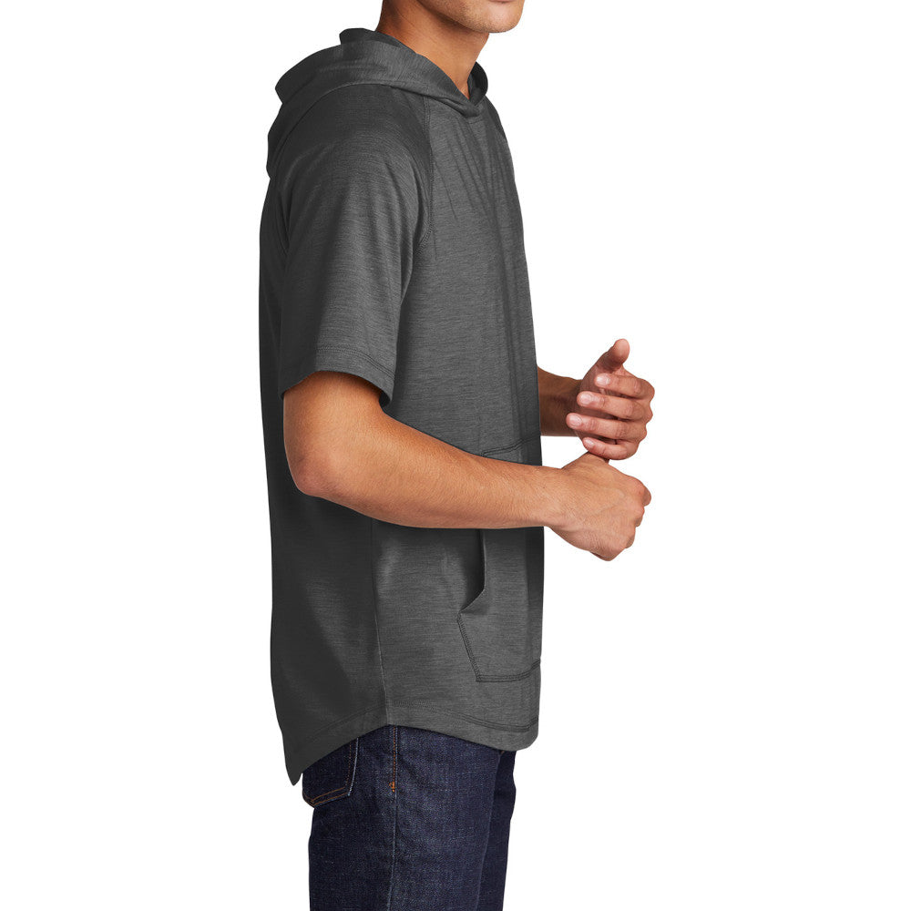 Mens Moisture-Wicking, Soft, & Color-Locking Performance PosiCharge Tri-Blend Wicking Short Sleeve Hoodie - Dark Grey Heather