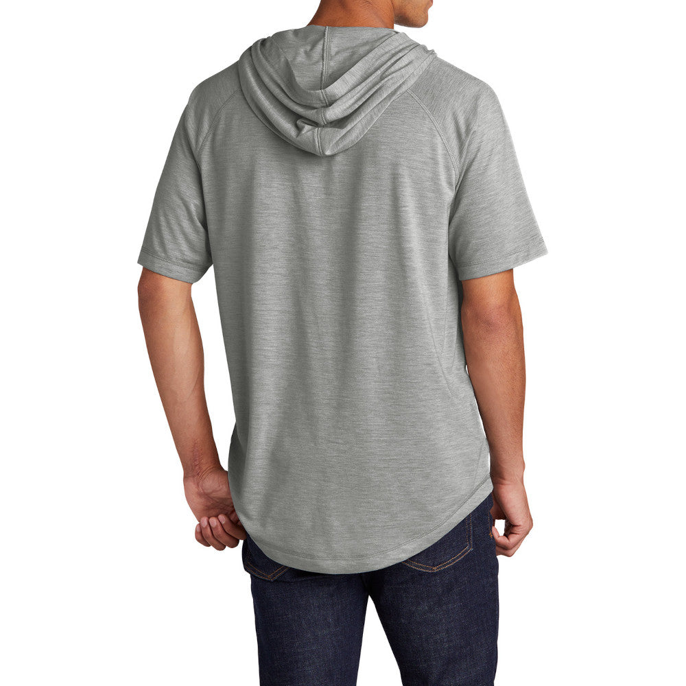 Mens Moisture-Wicking, Soft, & Color-Locking Performance PosiCharge Tri-Blend Wicking Short Sleeve Hoodie - Light Grey Heather