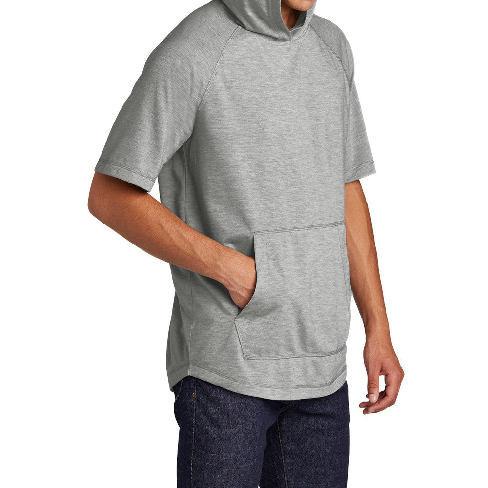 Mens Moisture-Wicking, Soft, & Color-Locking Performance PosiCharge Tri-Blend Wicking Short Sleeve Hoodie - Light Grey Heather