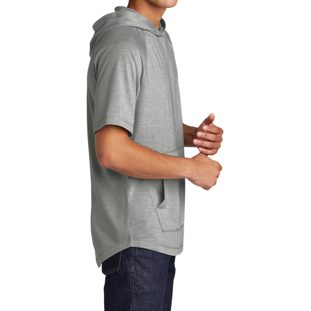 Mens Moisture-Wicking, Soft, & Color-Locking Performance PosiCharge Tri-Blend Wicking Short Sleeve Hoodie - Light Grey Heather