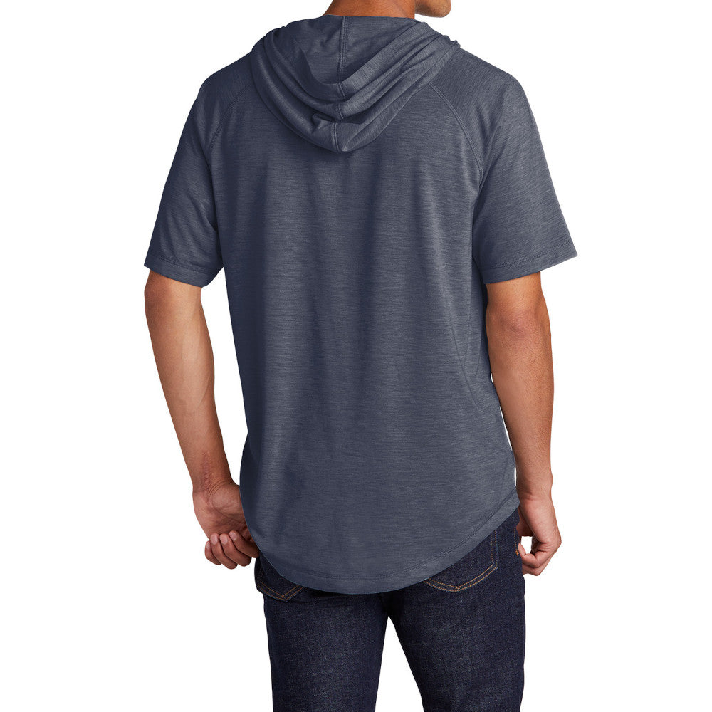 Mens Moisture-Wicking, Soft, & Color-Locking Performance PosiCharge Tri-Blend Wicking Short Sleeve Hoodie - True Navy Heather