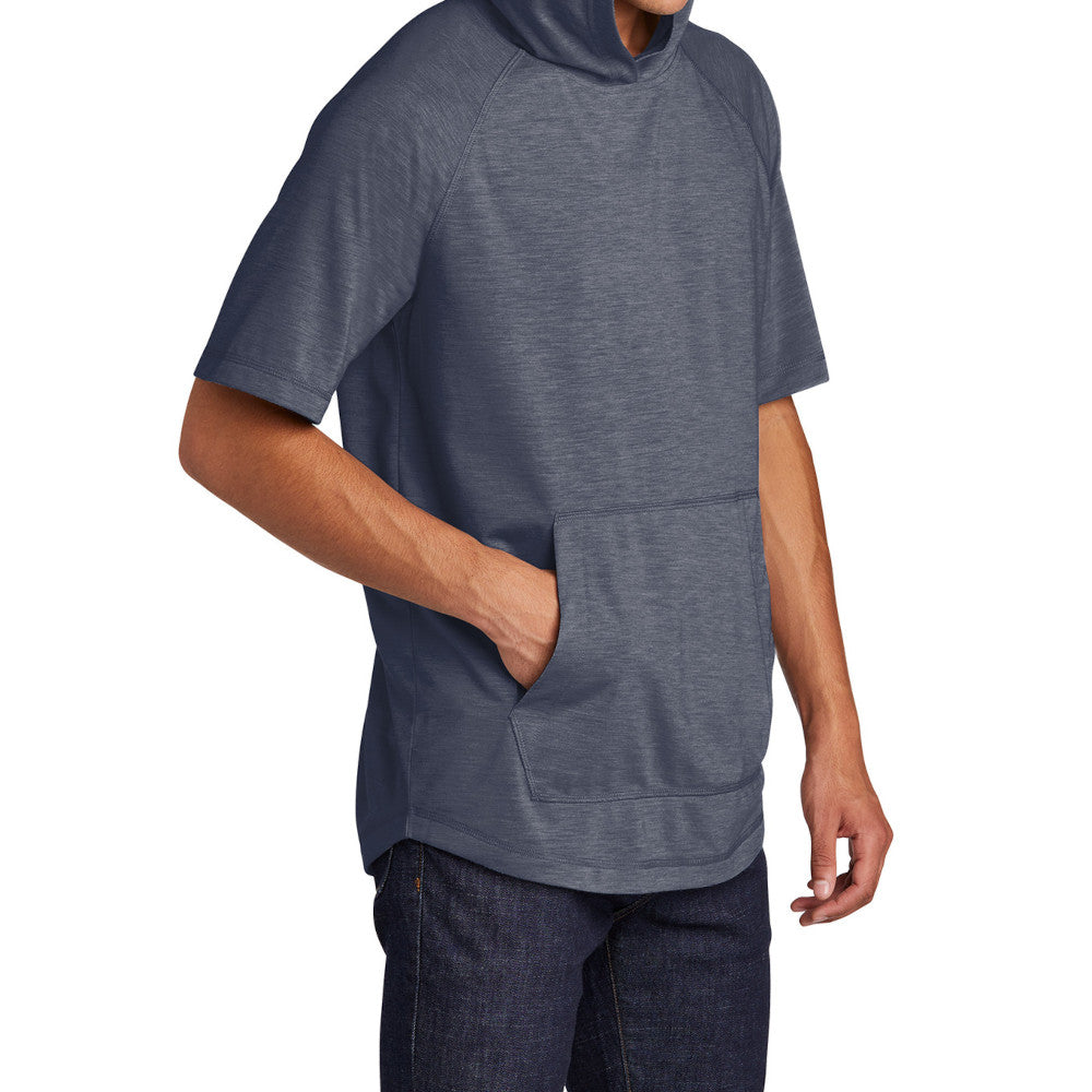 Mens Moisture-Wicking, Soft, & Color-Locking Performance PosiCharge Tri-Blend Wicking Short Sleeve Hoodie - True Navy Heather