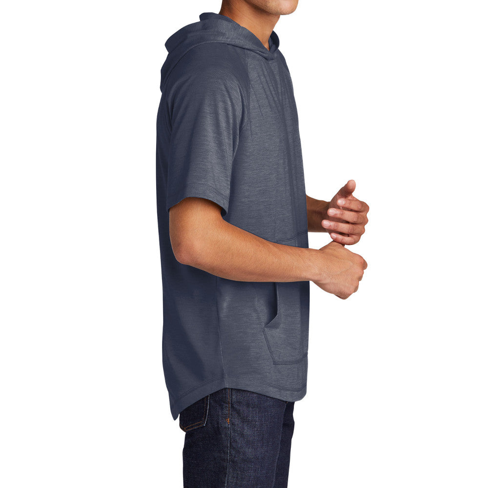 Mens Moisture-Wicking, Soft, & Color-Locking Performance PosiCharge Tri-Blend Wicking Short Sleeve Hoodie - True Navy Heather