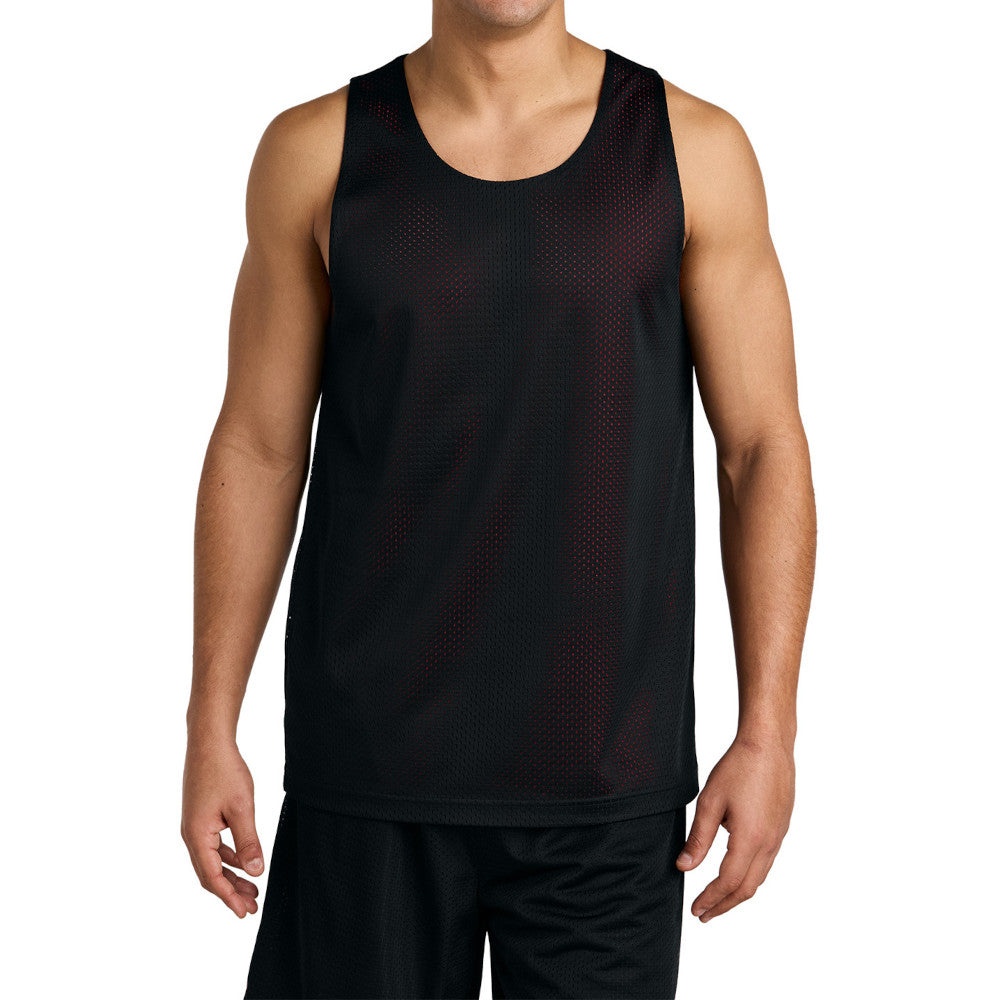 Men's PosiCharge Reversible Mesh Moisture-Wicking Double-Layer Tank-Black/ Deep Red